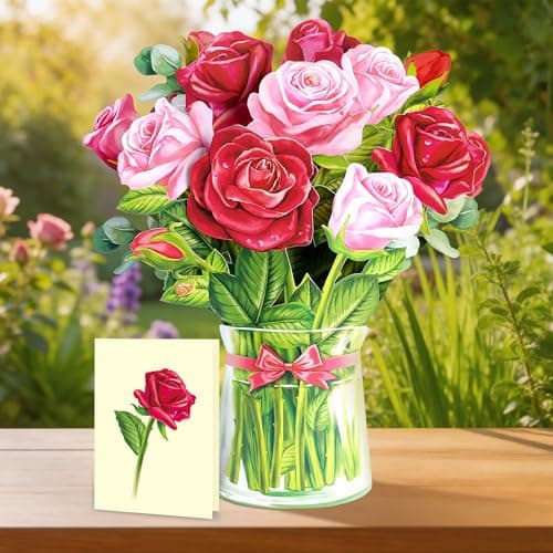 Airpark Mothers Day Gifts Card, 3D Pop Up Paper Flowers Bouquet 12’‘ with Note & Envelope, Birthday, Get Well, Teacher Appreciation Gifts, Anniversary, Wedding Gifts Cards for Women Wife Mom, Red Rose - Thumbnail 2