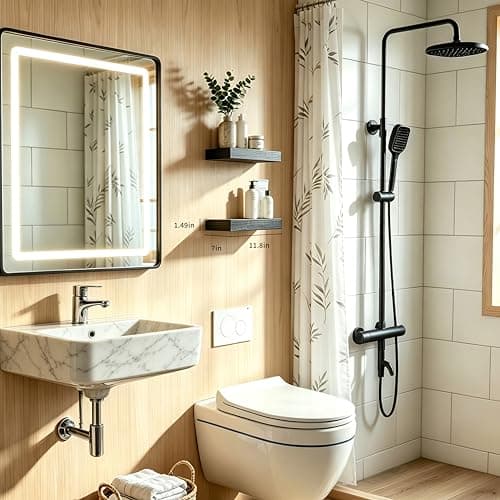 Mifurn Floating Shelves Bathroom for Wall, Bathroom Shelves Over Toilet, Wall Shelves & Book Shelf, Hanging Shelf, Modern Wooden Wall-Mounted Small Floating Shelves, 12x7x1.5 in (Black, Set of 2) - Thumbnail 2