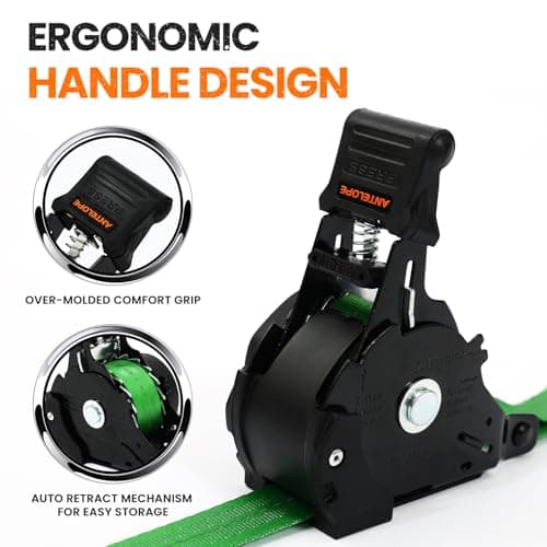 Retractable Ratchet Strap (4 Pack), 1" x 12' Heavy Duty Retractable Tie Down Straps,1,500lbs Break Strength Automatic Ratchet Straps for Securing Cargo, Weather Resistant Security S-Hooks (Green) - Thumbnail 2