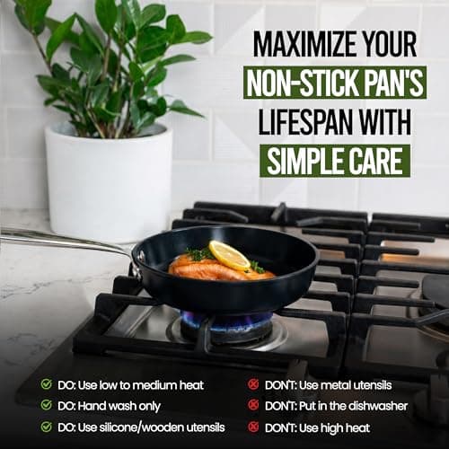 Alva Maestro 9.5-Inch Ceramic Nonstick Frying Pan, PFAS-Free Non Toxic Egg Pan, Induction Safe Big Skillet with Stainless Steel Handle, Heavy-Duty Aluminum, PTFE & PFOA Free, Black - Thumbnail 2