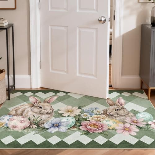 cotiled Area Rug for Living Room, Washable Non-Slip Large Area Rug, Indoor Floor Carpet Low Pile Soft Boho Farmhouse Rug for Bedroom Dining Room Green 3x5 - Thumbnail 6