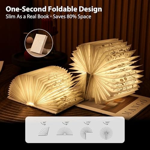 ZBOLE Floral Print Book Light,3-Color Book Lamp Book Lovers Gifts | 1200mAh Portable Foldable Paper Desk Lamp | Night Reading Bookshelf Lamp,Valentine Ambient Lighting Decorations Gifts(White Silver) - Thumbnail 6