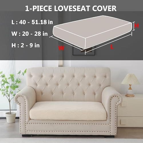 Genina 100% Waterproof Couch Cushion Covers for Pets - Loveseat Cover Stretch 2 Seat Sofa Cover for Dogs Jacquard Non Slip Sectional Couch Covers Sofa Slipcovers Washable (1 Piece, Ivory) - Thumbnail 2