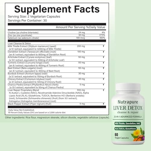 Nutrapure Liver Support Supplement Capsules, 20-in-1 Formula with Milk Thistle, Turmeric & Inositol, Antioxidant & Daily Wellness Support, 60 Veggie Capsules - Thumbnail 3