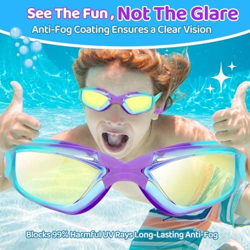 Vvinca Swimming Goggles for Kids 3-15 years-2 Pack, Kids Goggles Anti-Fog/UV No Leaking Swim Goggles for Kids - Thumbnail 5