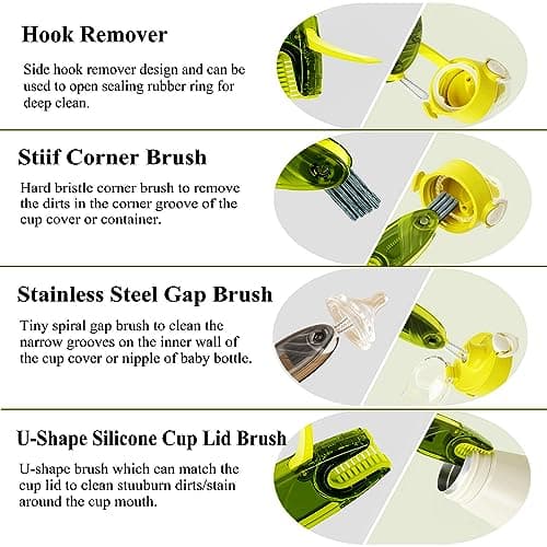 4 in 1 Cup Lid Cleaning Brush Set Multifunctional Bottle Brush Cleaner Tiny Bottle Cup Lid Brush Straw Cleaner Tools Mini Silicone Bottle Cup-Holder Cleaner with Hook Remover Blue & Grey - Thumbnail 2