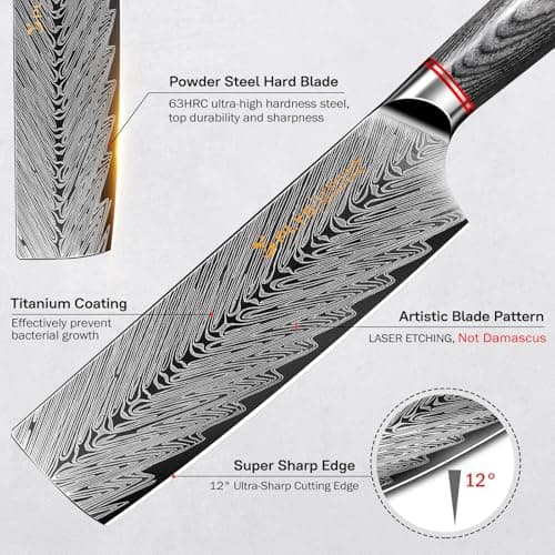 Plys 6.5 inch Titanium Coated Nakiri Knife Japanese Chef Knife with Sheath High Carbon Stainless Steel Vegetable Cleaver - Thumbnail 2