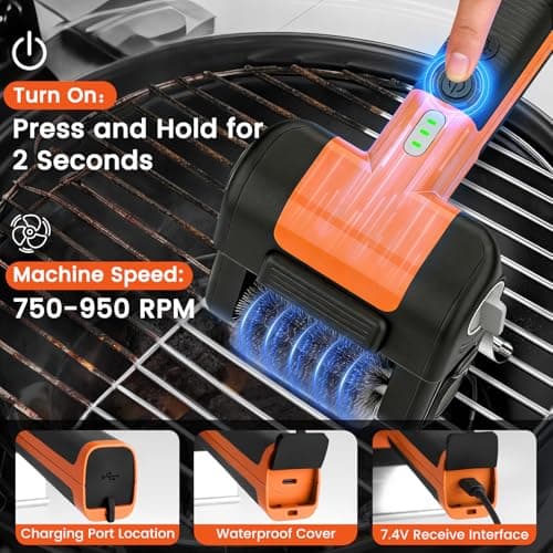 Electric Grill Brush, 950 RPM Cordless Electric BBQ Grill Cleaner with 4500mAh Battery, LED Light, 304 Stainless Steel Brush Head, No Preheating Grill, Heavy Duty Grill Clean Tool for Outdoor Grill - Thumbnail 4
