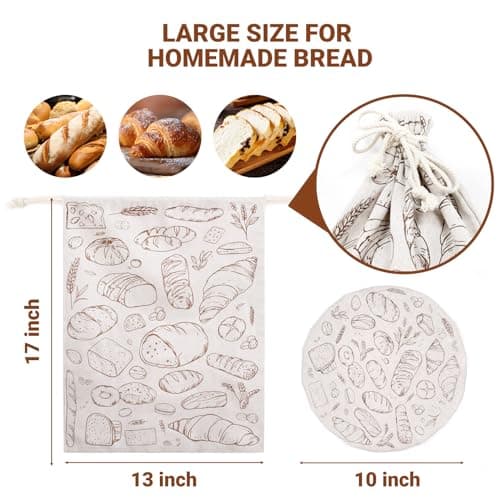 Verigud Large Reusable Linen Bread Bag and 10'' Bowl Cover with Plastic Liners for Bread Storage & Sourdough Proofing - Thumbnail 6