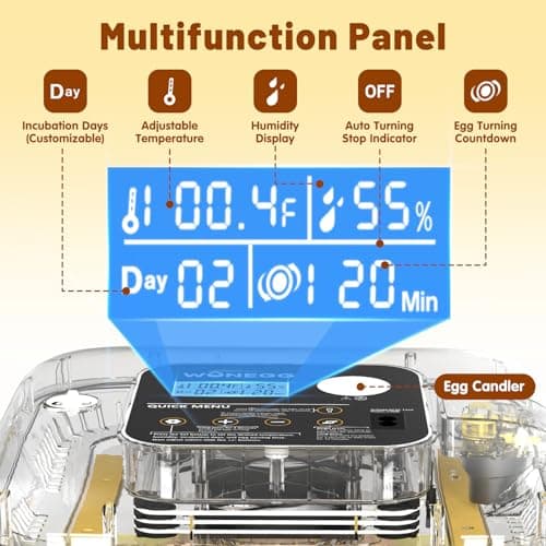 Incubator for Hatching Eggs, 12 Eggs Incubator with Automatic Egg Turning, Temperature & Humidity Control, LED Egg Candler, Incubation Days Display, for Chicken, Duck, Quail, Parrot Bird Eggs - Thumbnail 6