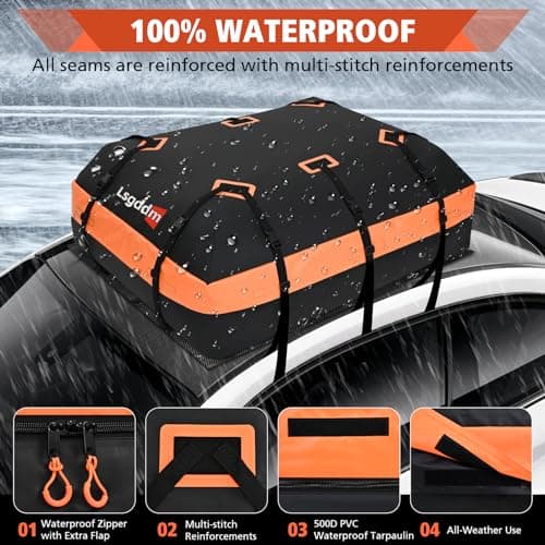 CYDDUP Roof Bag, Waterproof Soft Car Top Carrier Without Rack, 21 Cubic Feet Cargo Carrier for Top of All Vehicles with/Without Rack, Includes Anti-Slip Mat, 6 Door Hooks, Luggage Lock, Storage Bag - Thumbnail 3
