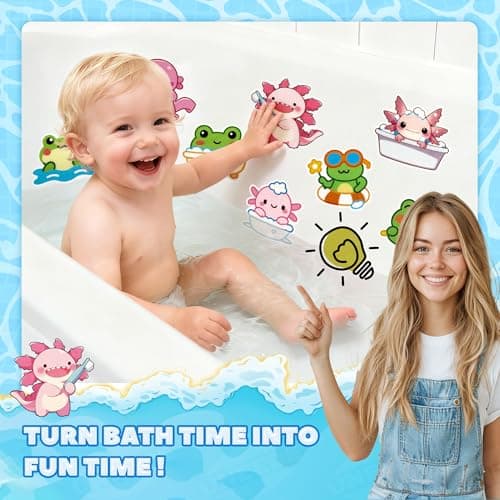UNEEDE Bathtub Non Slip Stickers, 17-Pack Cute Axolotl, Duck, Capybara, Frog Decals, Shower Floor Non Slip Stickers, Textured Surface Anti Slip Shower Stickers, Safety Grip with Premium Scraper - Thumbnail 2