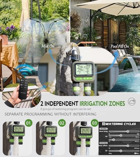 ThermoHalo Smart Sprinkler Timer with Remote, 8-Zone Programmable Dual Outlet Watering timers, IP65 Waterproof Automatic/Manual Hose Timer with Child Lock for Lawn, Yard, Garden, and Pool (Twin) - Thumbnail 6