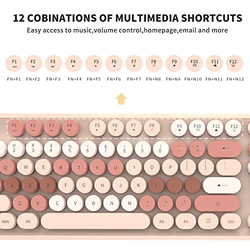 Wireless Keyboard and Mouse Combo Cute Colorful Keyboard and Mouse, Retro Typewriter Keyboard with 2.4GHz Plug & Play, for Windows 11/10/7, Laptop, PC (Milk Tea) - Thumbnail 5