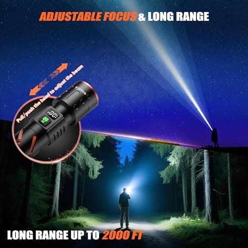 Gosdas Rechargeable Flashlights High Lumens 100000 2 Pack, Super Bright 30W LED, Long Lasting 12H, Single Click 3 Modes, Multifunctional USB C Input Output LCD Power Display, for Camping Hiking Home - Thumbnail 3