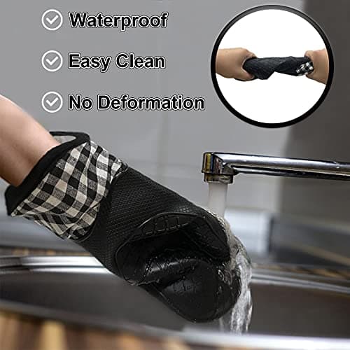LSLCQW 4pcs Set Oven Gloves and Pot Holder Set, Heat-Resistant 500 Degree, with Oven Gloves and Insulation Clips, Non-Slip Food-Grade Long, for Kitchen Baking - Thumbnail 4
