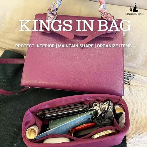 KINGS IN BAG Women's Purse Organizer Insert - Satin & Lightweight Fabric with Inside Pockets, Portable for Commute, Travel, Shopping, and Evening, Multicolor Options, Fits for Kelly 35(Anemone, KL35) - Thumbnail 2