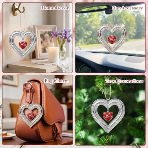 WaaHome for Mom from Daughter Son - to the World You are A Mom Gifts for Mother's Day Birthday - Metal Heart Mom Ornament for Room Tree Car Decor, Bag Charm - Thumbnail 6