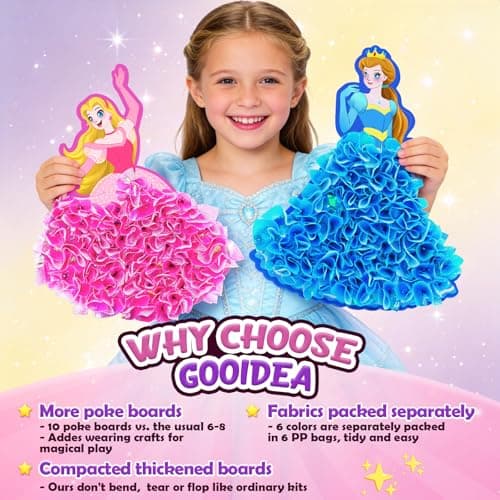 Gooidea Poke Arts and Craft Kits for Girls Ages 4-9, Classical Princesses Poking Art Christmas Gift Crafting Kits, Birthday Boy Girl Toys, DIY Creative Activity for Girl Gifts Ages 4, 5, 6, 7, 8 - Thumbnail 5