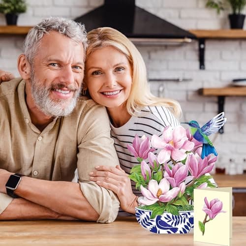 Airpark 3D Pop Up Flower Greeting Cards, Magnolia & Bird Paper Flower Bouquet Pop Up Birthday Cards, Mother's Day, Get Well, Thank You Gift Cards for Women Mom Friends, Blank Notecard & Envelope - Thumbnail 4