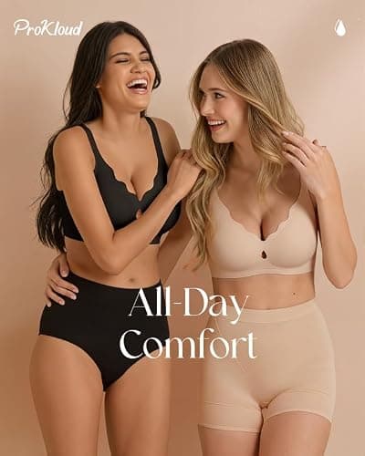 ProKloud Bras for Women No Underwire Wireless Full Coverage Jelly Bras Scalloped-Black+Nude X-Large - Thumbnail 6