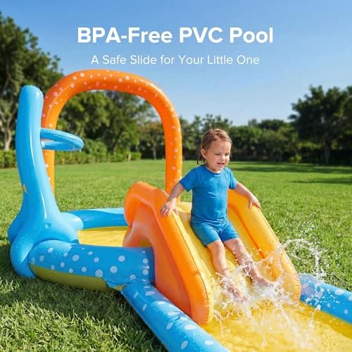 Inflatable Kiddie Pool with Dual Slides, Kids Splash Pool Play Center with Water Slide & Slip Slide, Outdoor Backyard Water Toy for Toddlers - Thumbnail 6