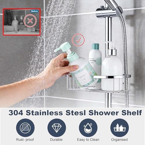 Rain Shower System with Shelf, 12 Inch Rain Shower Head Set with Hand Shower Head, SonTiy Dual Shower Combo with Height Adjustable Holder, Brass Valve, Chrome - Thumbnail 4