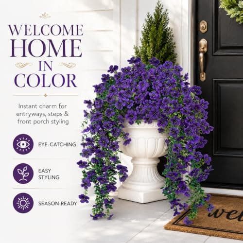 UV Resistant Artificial Hanging Flowers Outdoor Decor - 2 Pack Fake Hanging Plants with Silk Daisies for Spring Summer, No Fade Faux Flowers for Planter, Front Door, Porch, Patio, Garden, Yard - Thumbnail 4
