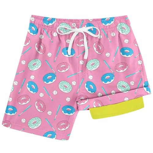 Cozople Swim Trunk for Boys Colorful Donuts Swim Short Commpression Anti Chafe Pink Swimsuit UPF Bathing Suit Boxer Brief Swimwear for Beach Size 8 - Image 1