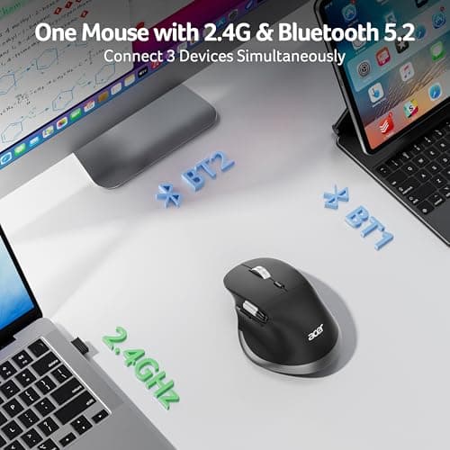 Acer Ergonomic Mouse Wireless Rechargeable with Side Scroll (BT5.2+2.4GHz), Bluetooth Computer Mouse for Laptop, Medium to Large Sized Hands, Office USB Mice, 8 Buttons, 4800 DPI for PC, MacBook Neo - Thumbnail 2