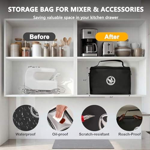 Lord Eagle 9-Speed Digital Hand Mixer Electric Handheld, 500W DC Motor Kitchen Mixer for Cake Baking, Lightweight Egg Beaters with Stain-resistant & Waterproof Storage Bag & 6 Accessories - Thumbnail 4