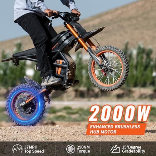 Riding'times GT54 Electric Motorcycle for Teens Adults 37MPH, 27AH Electric Dirt Bike with 14"/12" Fat Tire Ebike, 2000W Dual Hydraulic Brakes Mountain Off-Road Ebike for Ages 13+ - Thumbnail 4