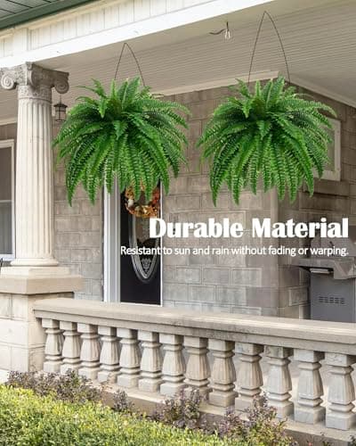 GYERB 48" Large Artificial Boston Fern Plants for Outdoor Indoor, Fake Ferns for Front Porch Hanging, Faux Greenery Bushes for Home Garden Office Decor, Silk Fern with Realistic Fronds, 88 Branches - Thumbnail 3