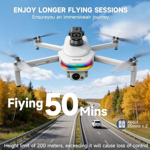 HZMOFTJ Drones With Dual Camera For Adults 4k,Gps Drone With Screen On Controller,Electric Adjustable Camera 90 °,Auto Return,Obstacle Sensing,Ai Track&Orbit Mode,50 Mins Flight,2 Battery ,For Beginner Toy Gifts - Thumbnail 4