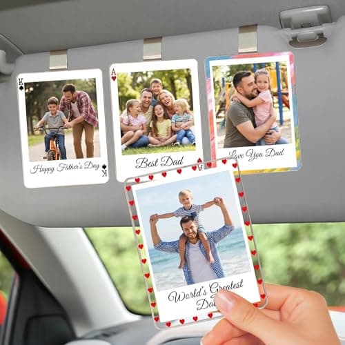 A Gift for the Father on Father's Day Custom Acrylic car Sun Visor Photo Holder with Personalized Text and Photos. A Stylish car Interior Accessory and Thoughtful Gift Option.2 Pack