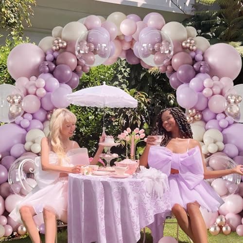 Purple Balloon Arch Kit 132Pcs purple and Pink Balloon Garland Arch Kit with Dusty Light Pink Gold Pink White Clear Balloons for Birthday Baby Shower Bridal Shower Wedding Decorations - Thumbnail 3