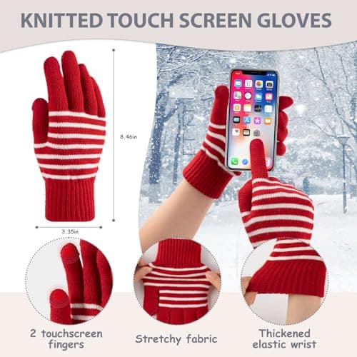 Bodvera Winter Beanie Hat Scarf Gloves Set for Women Warm Fleece Knit Pompom Hat Long Scarf Touchscreen Gloves Winter Sets - Thumbnail 3