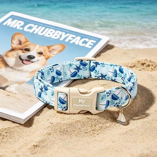 MR.CHUBBYFACE Summer Dog Collar, Cute Blue Ocean Theme Submarine World Pet Collar for Pup Small Medium Large Boy Girl Dogs, Ideal for Beach Park Pool Walks-XL - Thumbnail 3