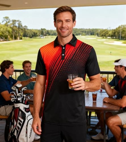 uideazone Mens Golf Shirts 3D Printed Dry Fit Athletic Polo Shirt Collared Short Sleeve Moisture Wicking Casual Top Tees - Thumbnail 2