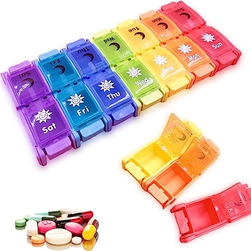 AM PM Pill Organizer 2 Times a Day, 7 Removable Daily Pill Cases with Color-Matched Lids & Base, Permanent Printed Day Labels, Large Capacity for Capsules, Fish Oil & Vitamins, BPA-Free - Image 1