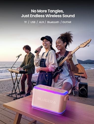 Blueera 60W Karaoke Machine for Adults Kids, Portable Bluetooth Speaker with 2 Wireless Microphones, Party Speaker Supports TWS/TF Card/USB/AUX/Live/REC for Home Party Outdoor, LED Lights, DSP Chip - Thumbnail 6