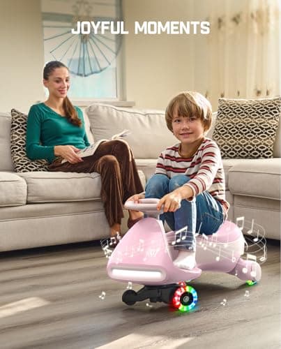 FanttikRide N7 Pro Electric Wiggle Car, Rechargeable Battery, CyberWiggle, 2 in 1 Swing Car, 2 Speeds Max 4 Mph, Anti-Rollover, Flashing Wheels, Bluetooth, Ages 3+, 150 Lbs,Pinkish White - Thumbnail 5