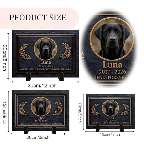 Umitive Dog Memorial Gifts for Loss of Dog, Personalized Pet Memorial Stone, Custom Dog Grave Marker with Name & Photo, Sympathy Gifts for Bereaved Pet Owners, Cemetery Decor (Style-01) - Thumbnail 4