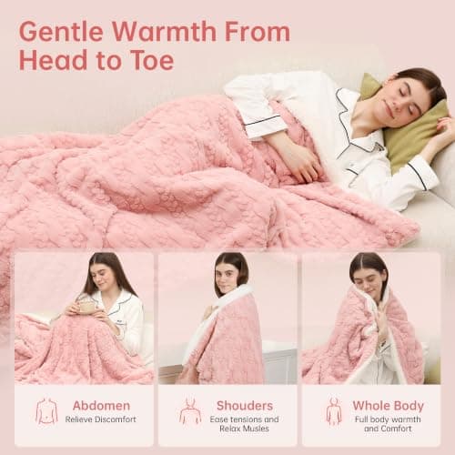 ESTINGO Electric Blanket Throw - 50x60 Rabbit Faux Fur Heating Blanket Throw 4 Hours Auto-Off 5 Heat Levels Overheat Protection Luxury Faux Fur Sherpa Heated Blanket ETL Certification, Candy Pink - Thumbnail 2
