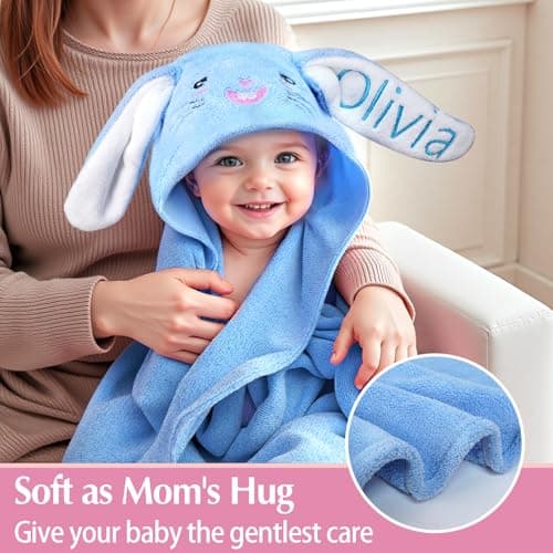 Individz Custom Hooded Bath Towel with Name, Personalized Highly Absorbent Bunny Towels, Baby Bath Towels for Girls Boys, Easter Brithday Shower Gifts for Baby, Toddler, Newborn (Purple) - Thumbnail 5