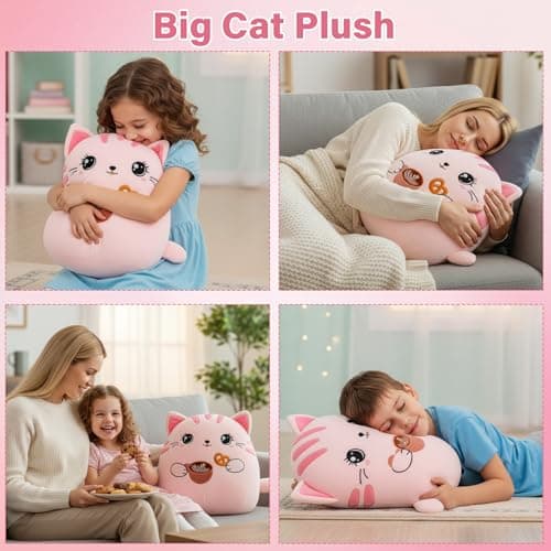 NIUBEHOHO Cat Plush Cushion Body Pillow - 14 Inch Cute Cat Stuffed Animal Cuddle Throw Pillow with Coffee Cookie for Sofa Bed Giant Cat Animal Body Pillow for Adult Kids Animal Plush Cushion - Thumbnail 6