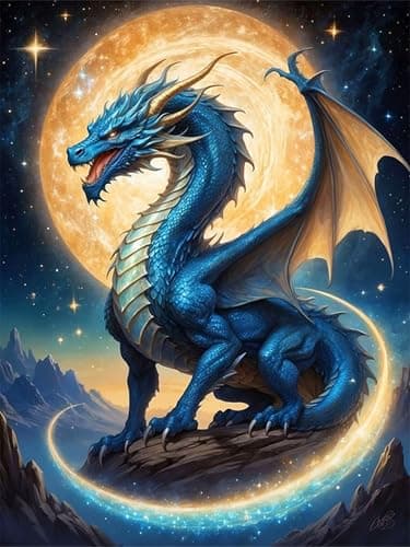 Ekuxom Dragon Diamond Art Kits for Adults, 5D Moonlight Diamond Painting Kits for Adults, DIY Full Round Drill Diamond Dot Gem Art for Craft Home Wall Decor Gift 12x16 inch - Image 1