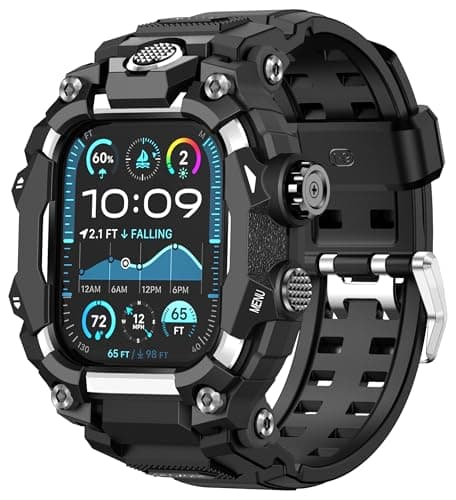 Deczone Band with Rugged Case Compatible with Apple Watch Bands 44mm (Series SE 6 5 4), Sport iwatch Bands Protective Bumper Cover for Men (44mm Silver)