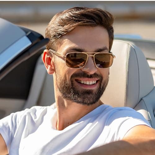 SUNGAIT Classic Rectangle Sunglasses Men Adjustable Anti-slip Temple Polarized UV400 Protection for Driving Fishing Golf(Gold Frame/Brown Lens) - Thumbnail 6