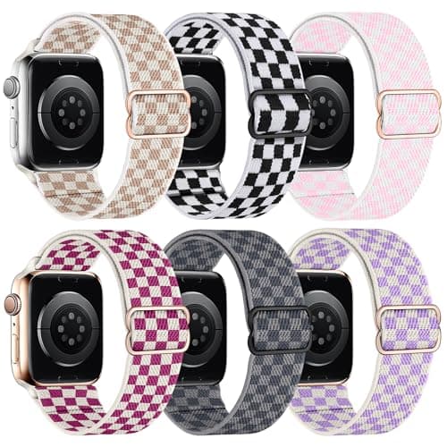 MITERV 6 Pack Stretchy Solo Loop Compatible with Apple Watch Band 38mm 40mm 41mm 42mm 44mm 45mm 49mm Women Men,Soft Nylon Elastic Braided Strap Wristband for iWatch Series Ultra 9 8 7 6 5 4 3 2 1 SE